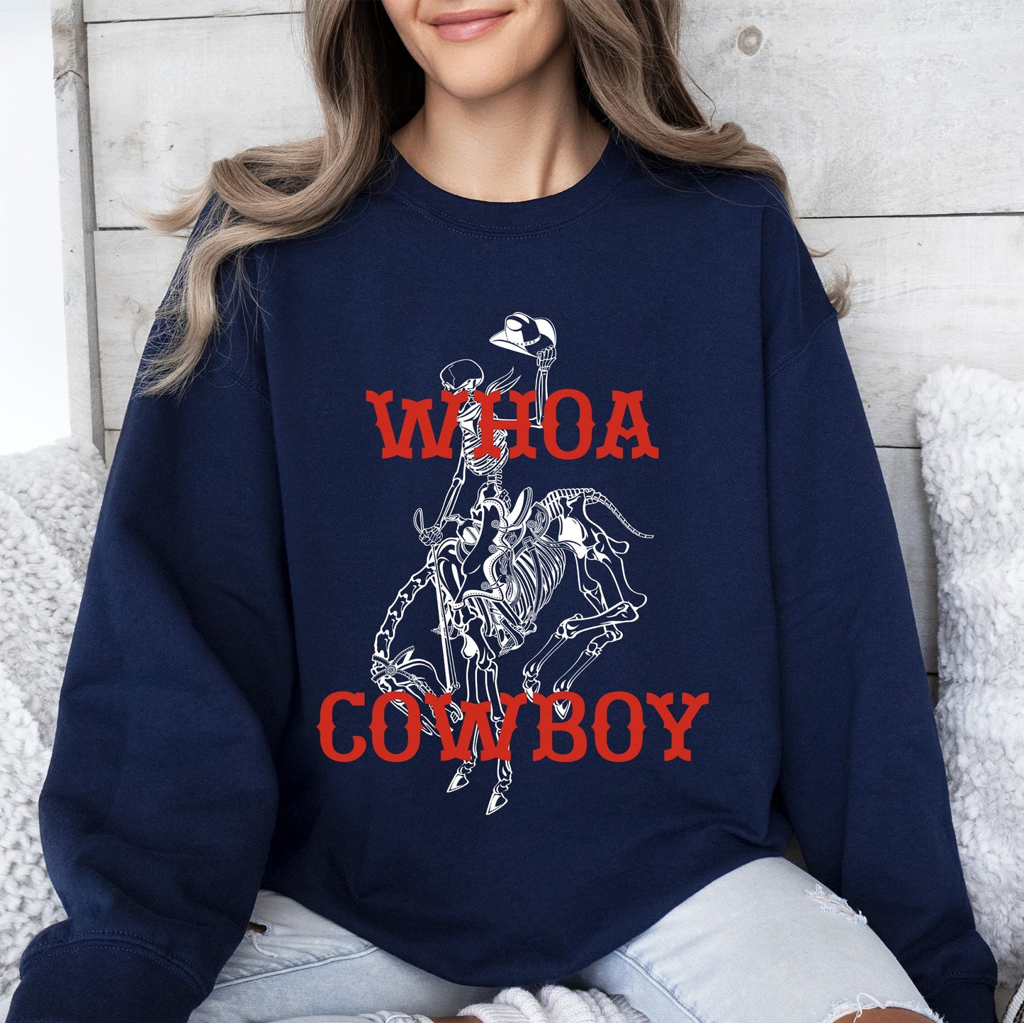Whoa Cowboy, Skeleton, Horse, Western Sweatshirt