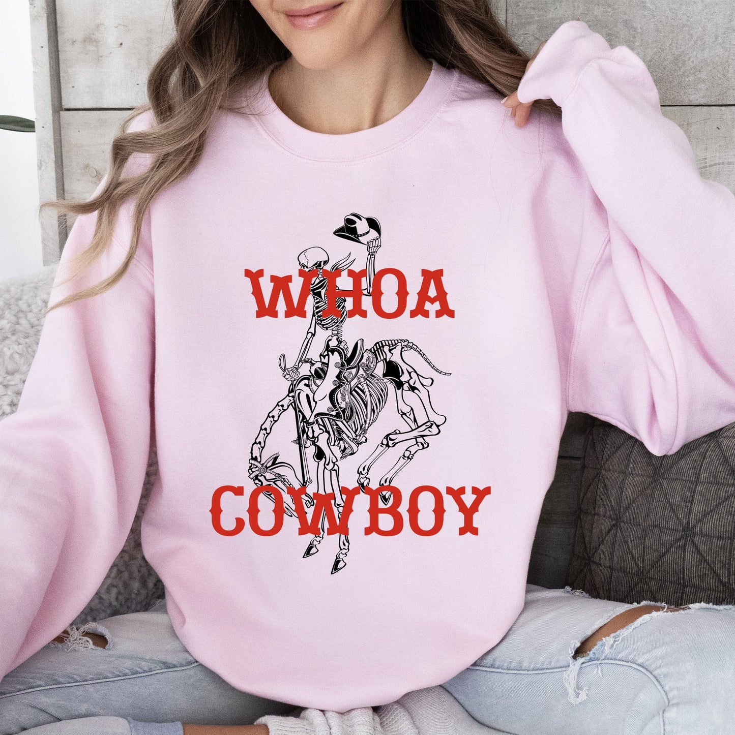 Whoa Cowboy, Skeleton, Horse, Western Sweatshirt