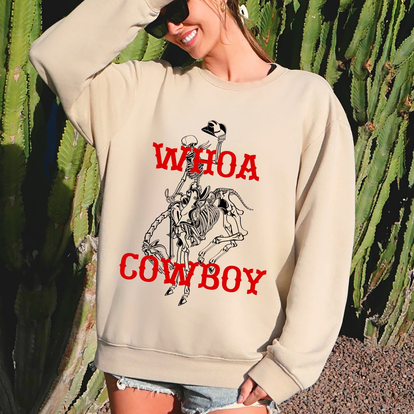 Whoa Cowboy, Skeleton, Horse, Western Sweatshirt