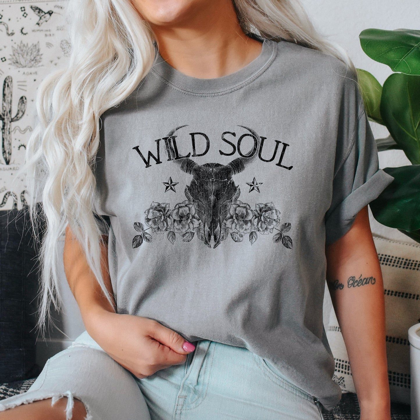 Wild Soul, Cowboy, Skull, Roses, Country, Cowgirl, Tshirt Comfort Colors T-Shirt