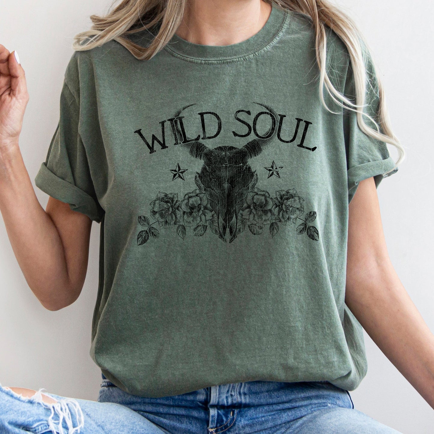 Wild Soul, Cowboy, Skull, Roses, Country, Cowgirl, Tshirt Comfort Colors T-Shirt