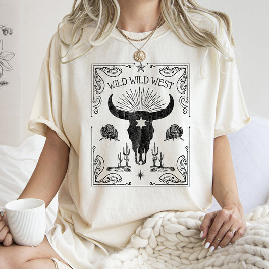 Wild Wild West, Skull, Cattle, Cowboy, Cowgirl, Tshirt Comfort Colors T-Shirt