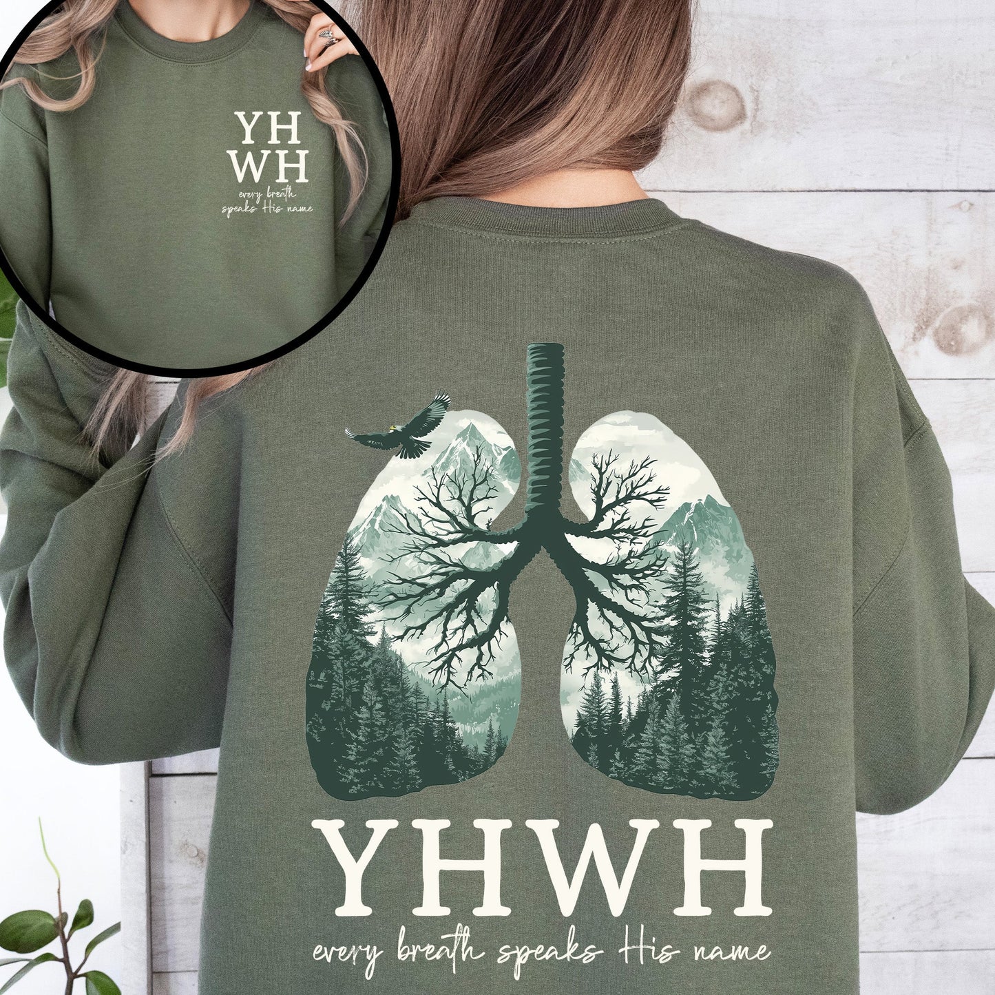 YHWH Lungs Christian, Front and Back, Every Breath Speak His Name, Hebrew, Name of God, Faith Apparel Sweatshirt