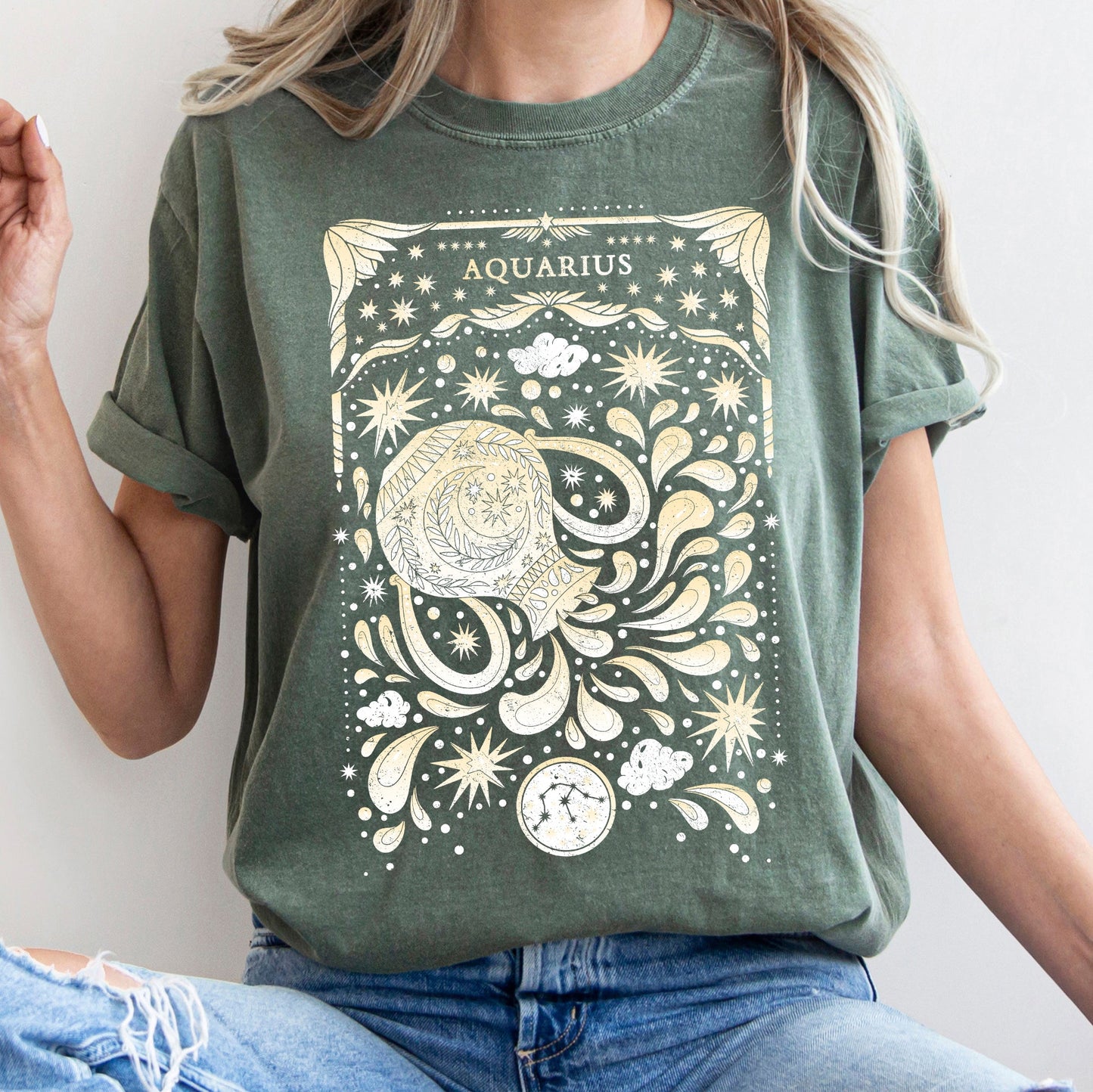 Aquarius Celestial Zodiac Comfort Colors Tees, Horoscope, Astrology