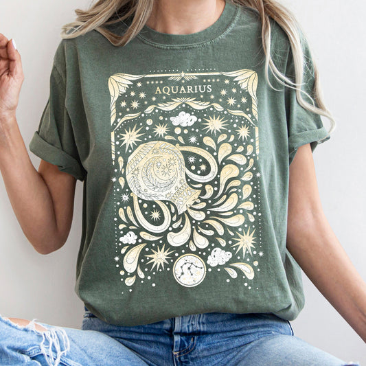Aquarius Celestial Zodiac Comfort Colors Tees, Horoscope, Astrology