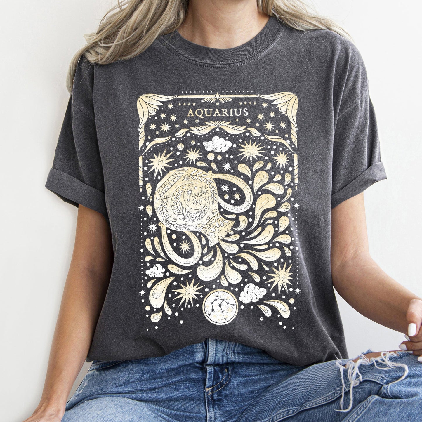 Aquarius Celestial Zodiac Comfort Colors Tees, Horoscope, Astrology