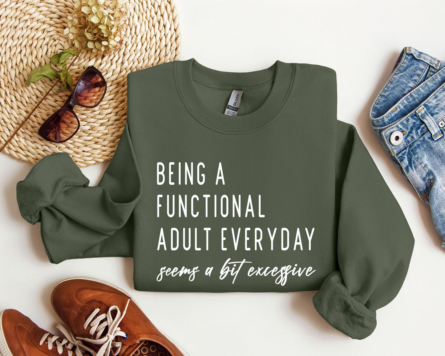 Being A Functional Adult Funny Sweatshirt, Sarcastic College Sweatshirt