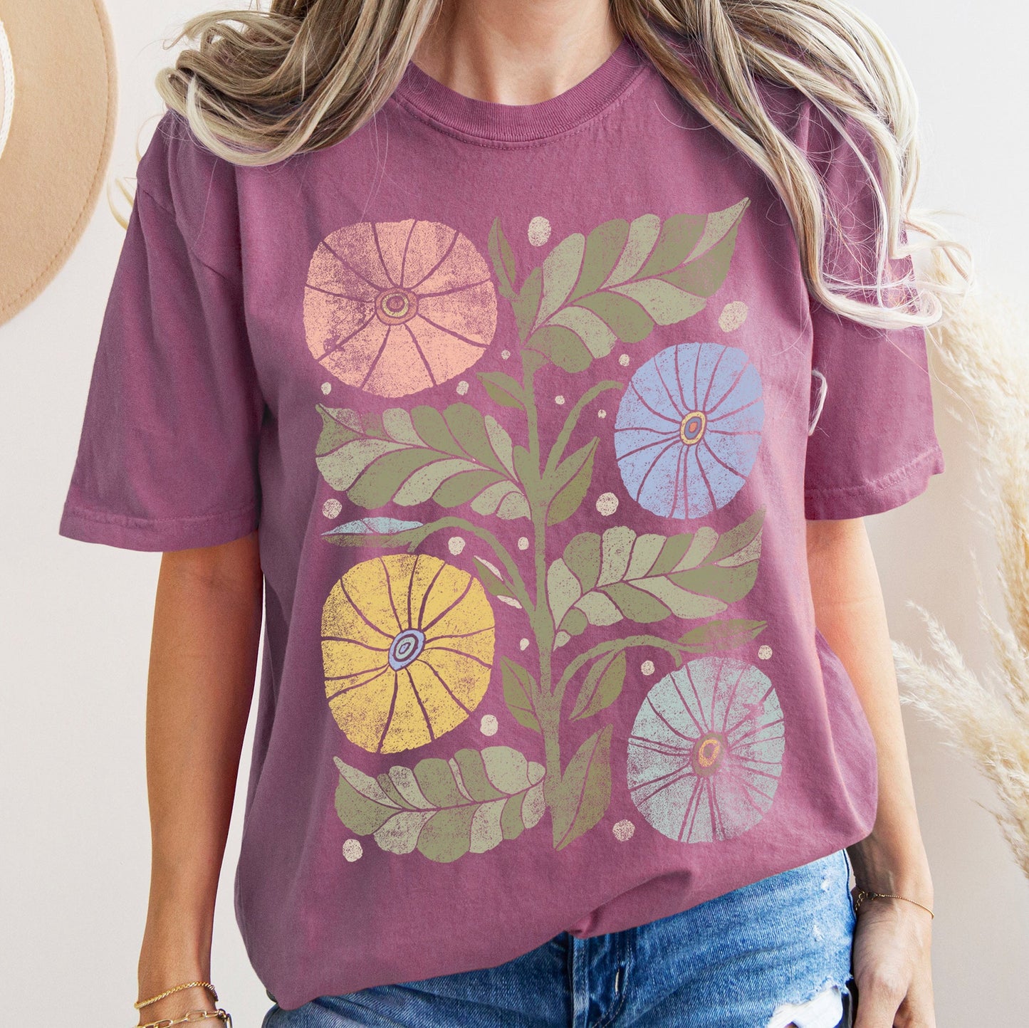 Boho Folk Art Chic Flower Comfort Colors Tshirt