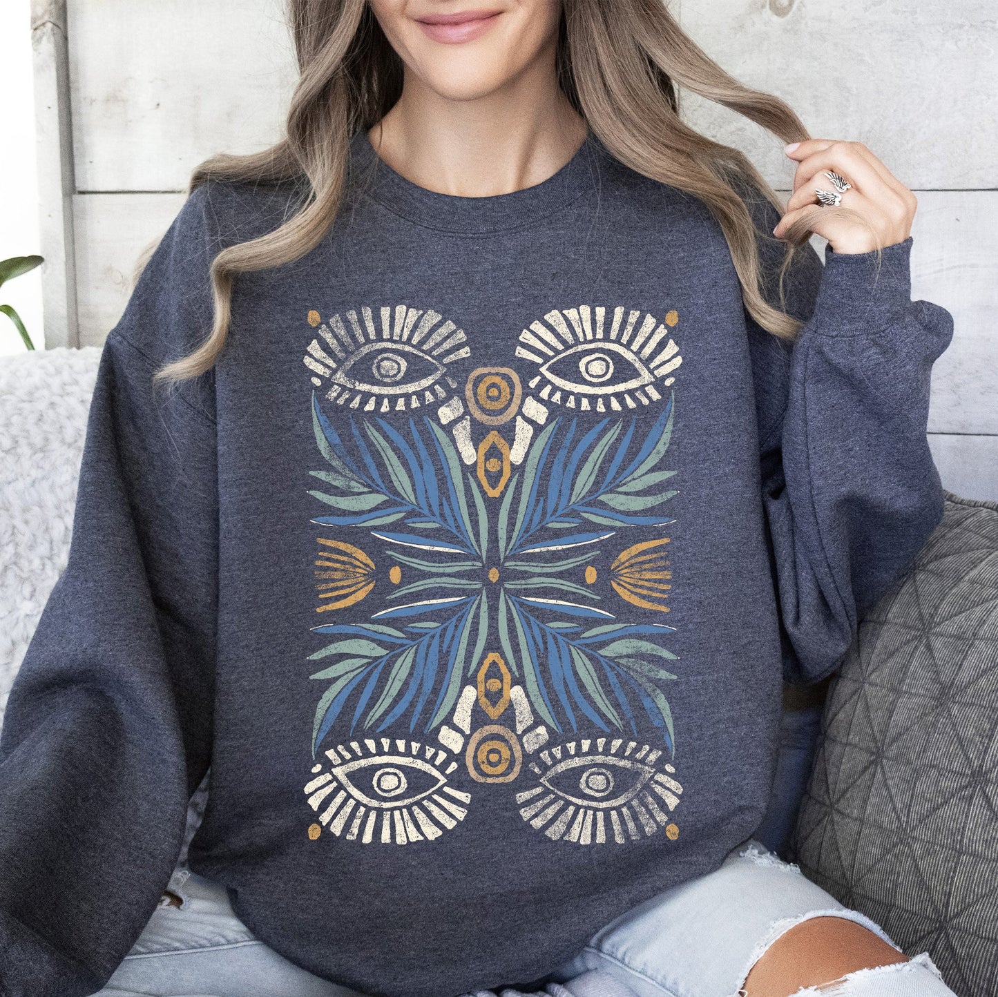 Boho Folk Art Vintage Mystical Floral Sweatshirt