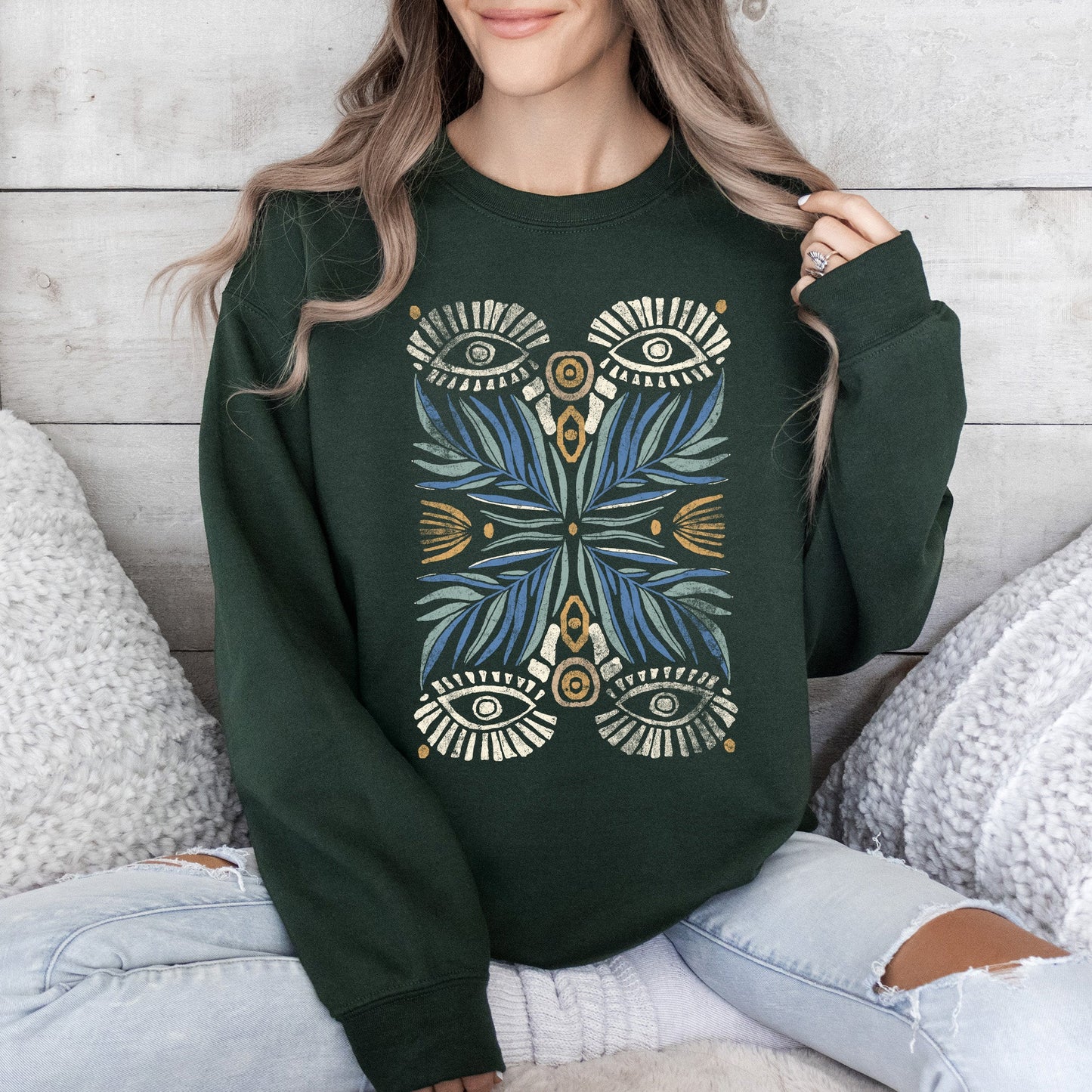 Boho Folk Art Vintage Mystical Floral Sweatshirt