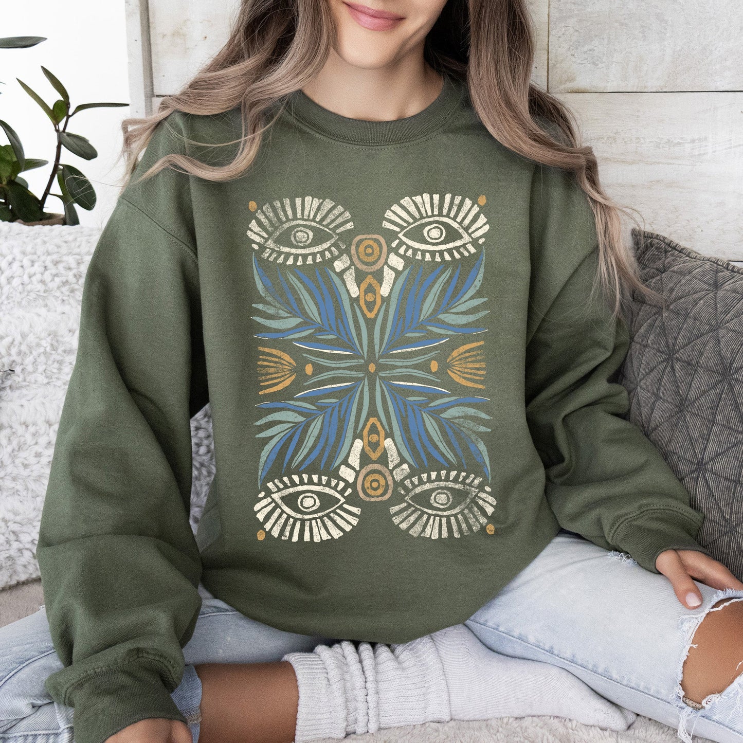 Boho Folk Art Vintage Mystical Floral Sweatshirt