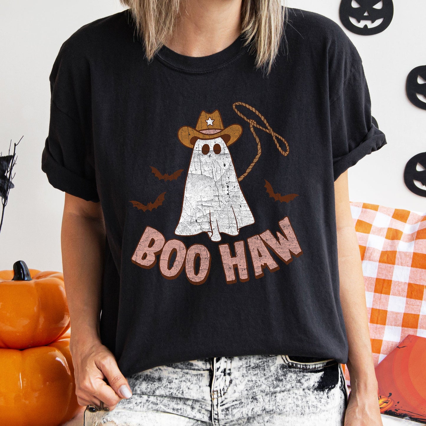 Boo Haw Retro Ghost Comfort Colors Tshirt
