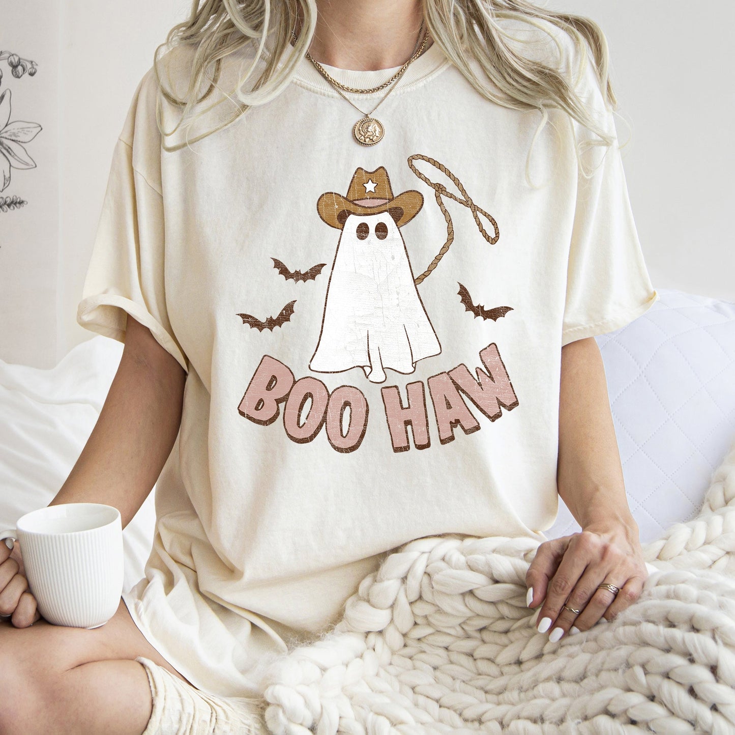 Boo Haw Retro Ghost Comfort Colors Tshirt