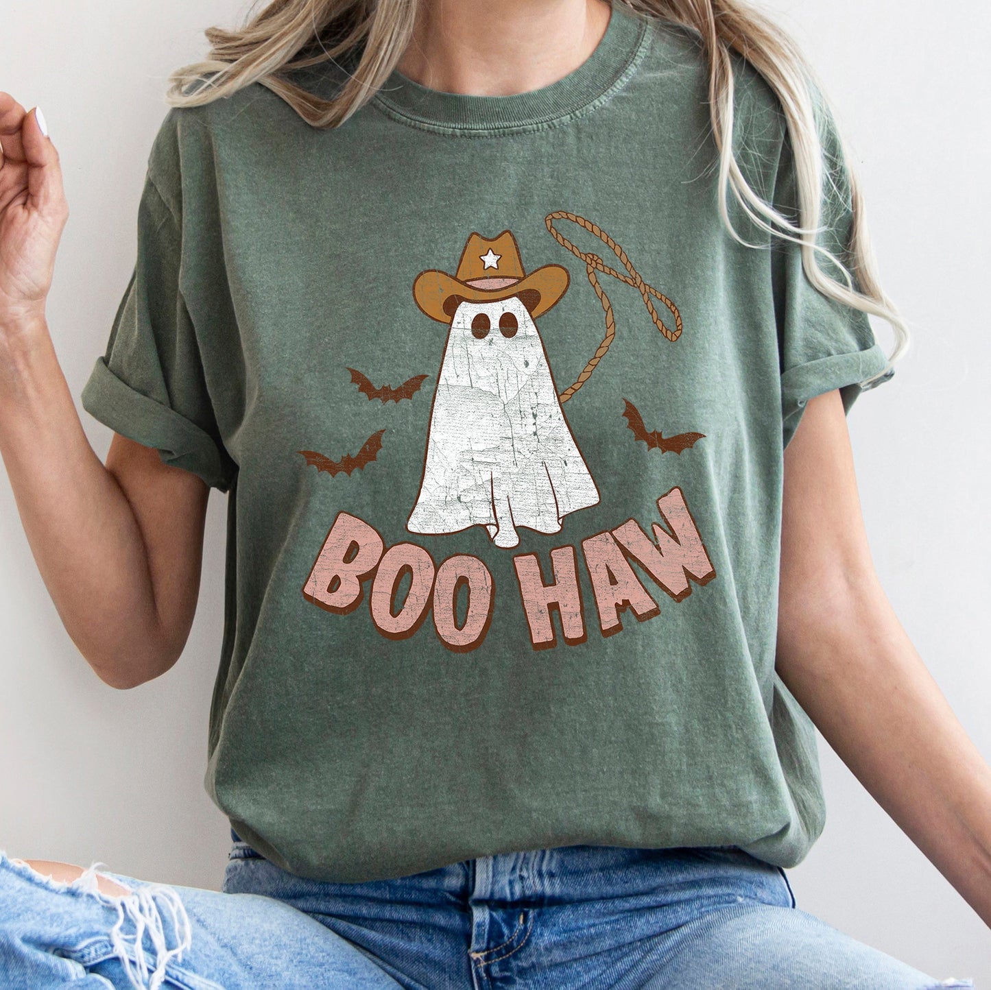 Boo Haw Retro Ghost Comfort Colors Tshirt