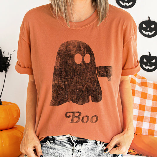 Boo Retro Ghost Comfort Colors Tshirt