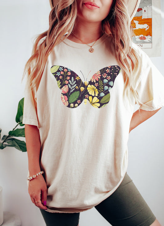 Floral Butterfly Comfort Colors Tshirt