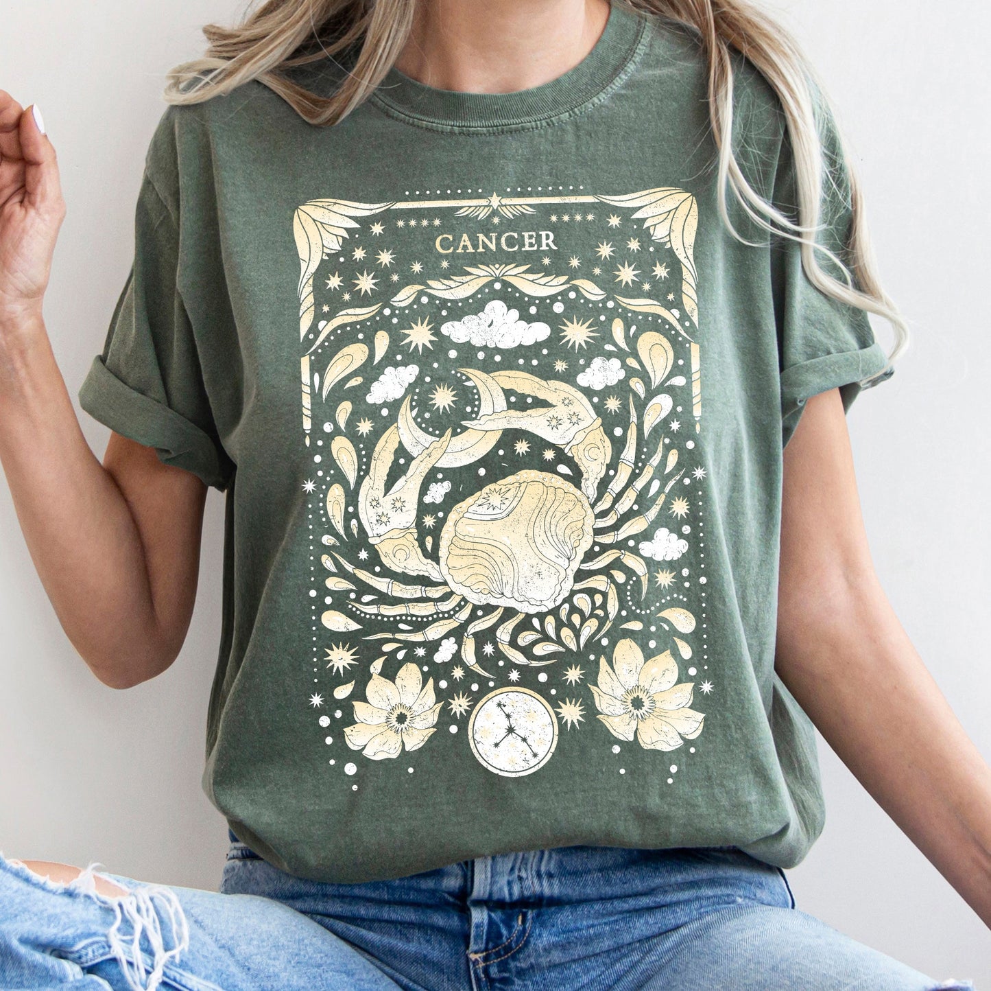 Cancer Celestial Zodiac Comfort Colors Tees, Horoscope, Astrology