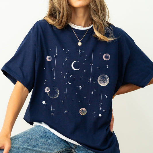 Celestial Moon, Moon Phase Astrology Astronomy, Boho, Oversized, Vintage Comfort Colors Tshirt