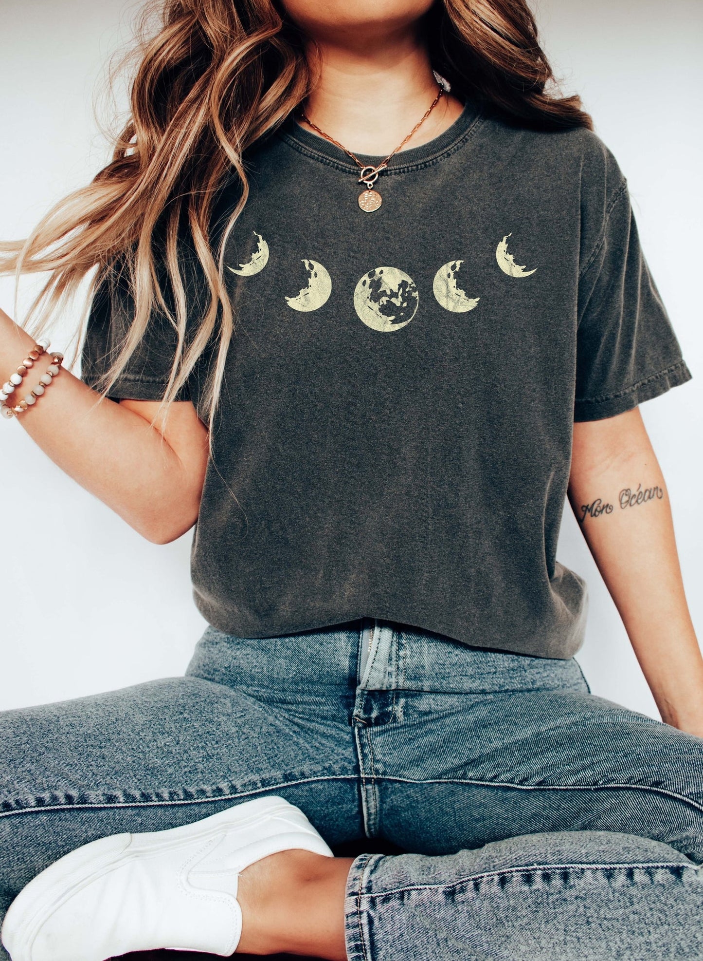 Moon Phases Neckline Celestial Comfort Colors Tshirt