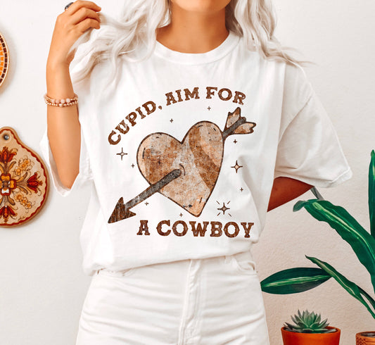 Cupid Aim For A Cowboy Heart Vintage Comfort Colors Tshirt