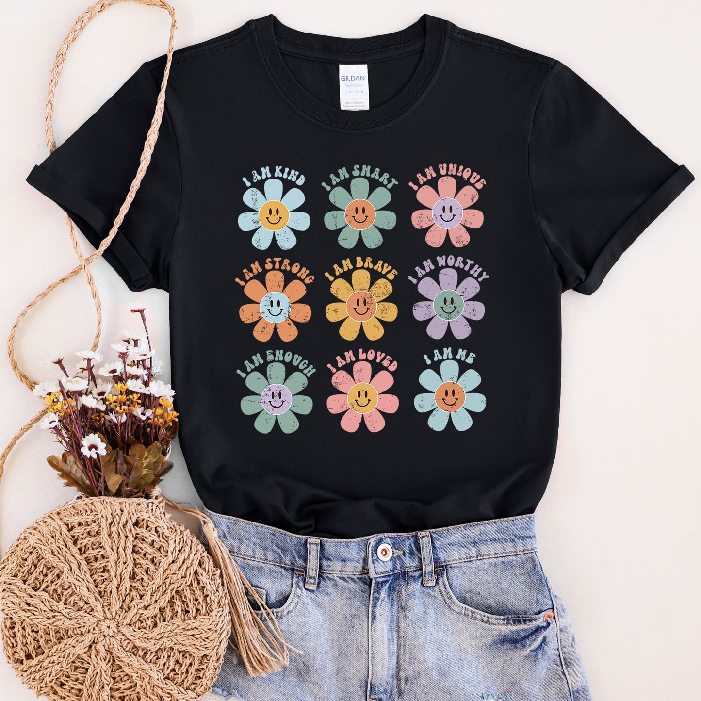 Positive Affirmations, Daisy, Retro, Super Soft Tshirt