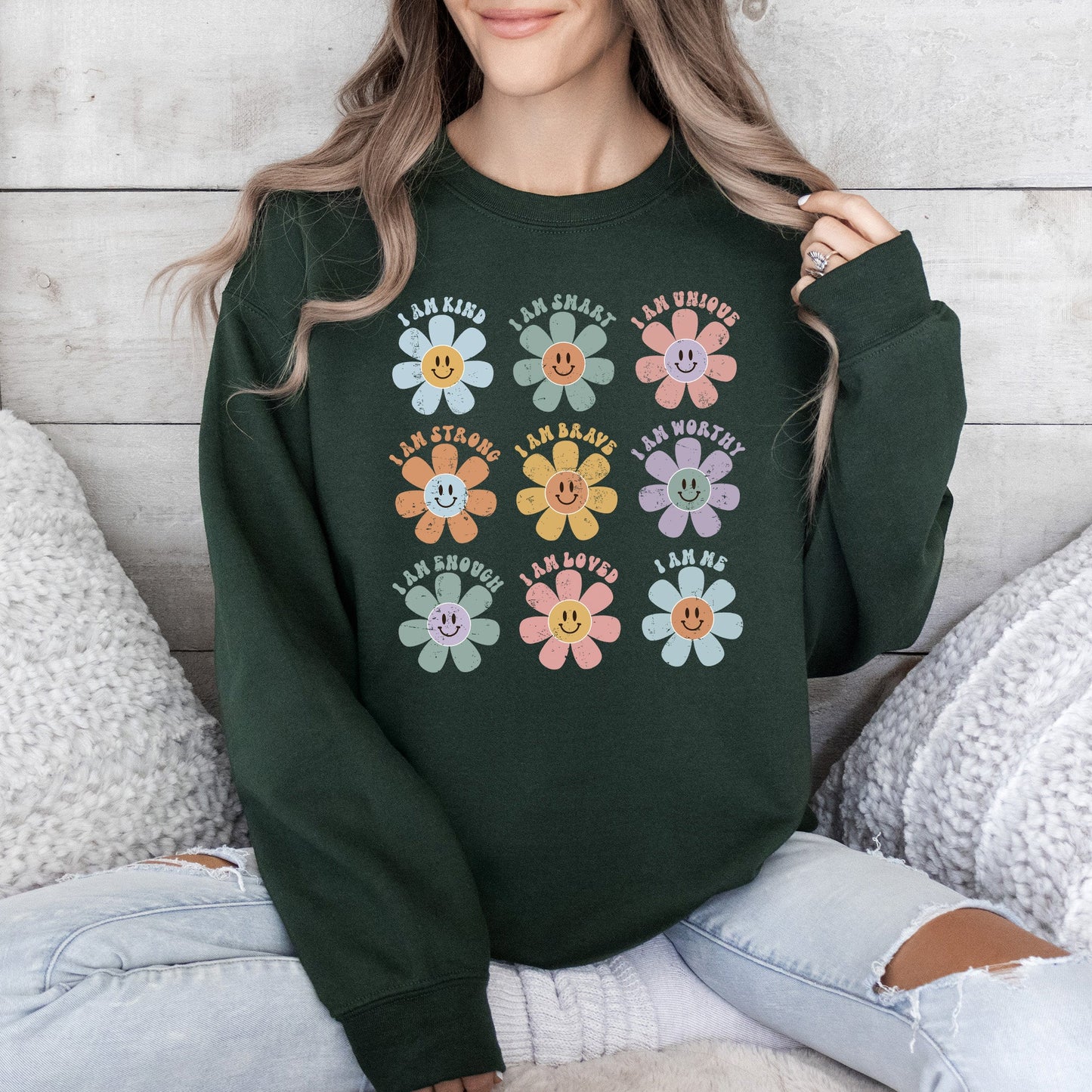Positive Affirmations, Daisy, Retro, Sweatshirt