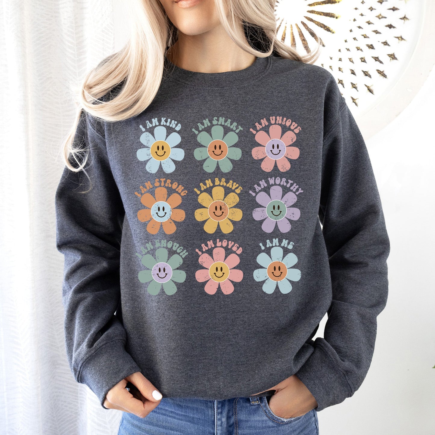 Positive Affirmations, Daisy, Retro, Sweatshirt