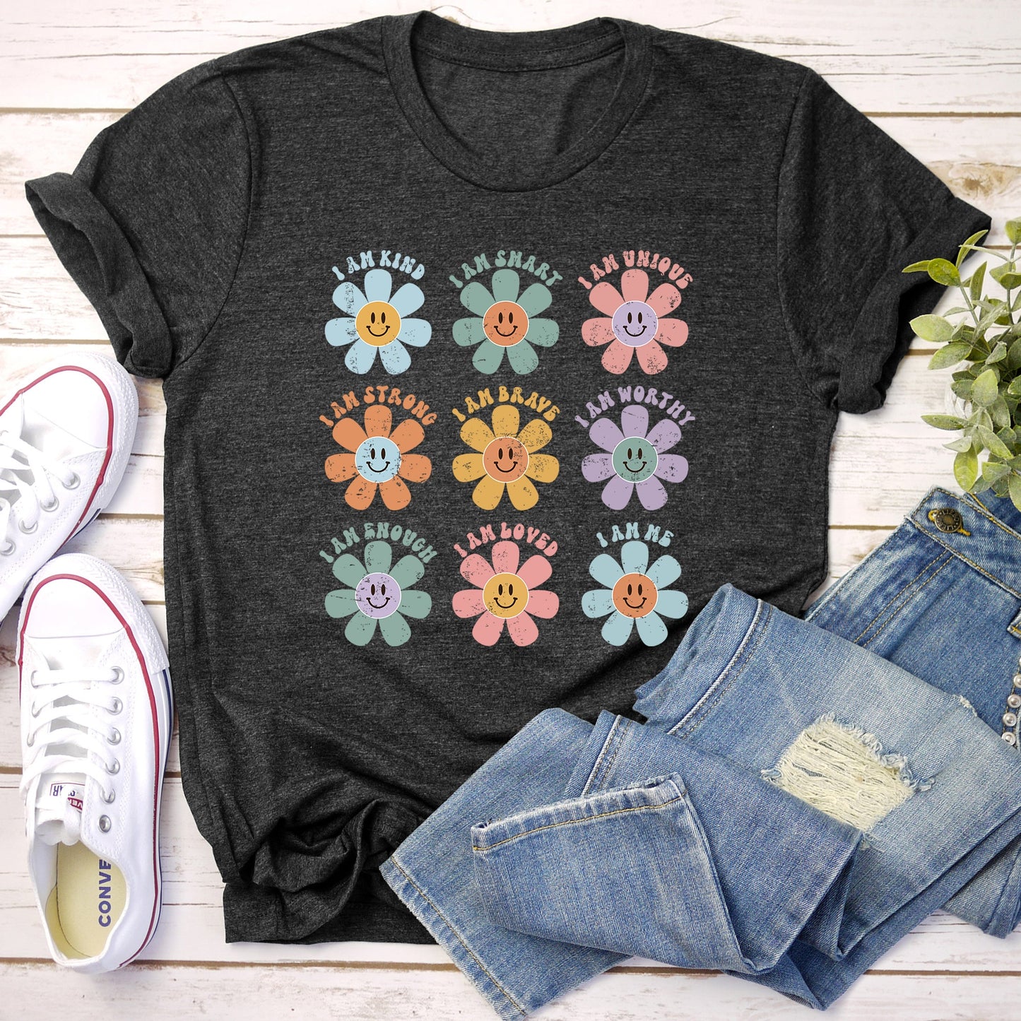 Positive Affirmations, Daisy, Retro, Super Soft Tshirt