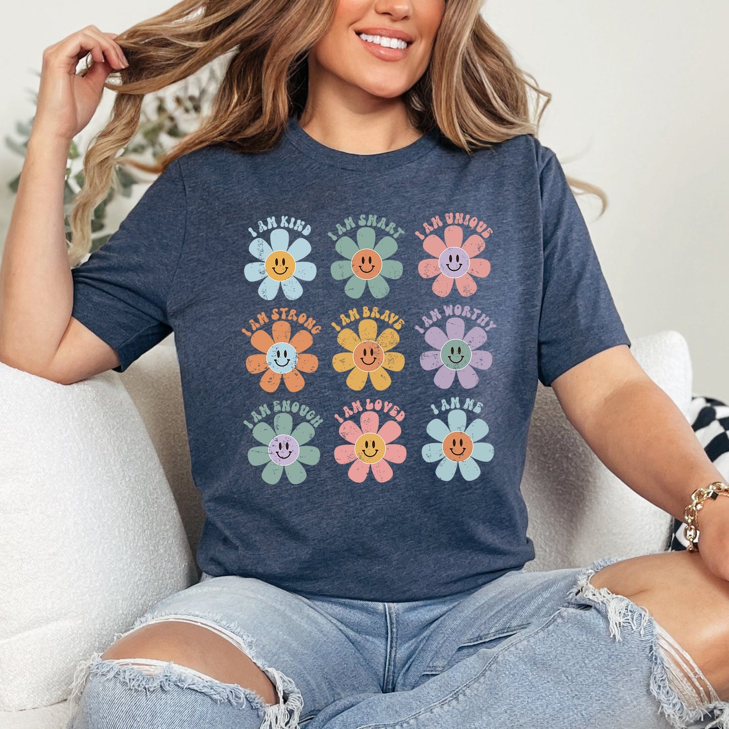 Positive Affirmations, Daisy, Retro, Super Soft Tshirt