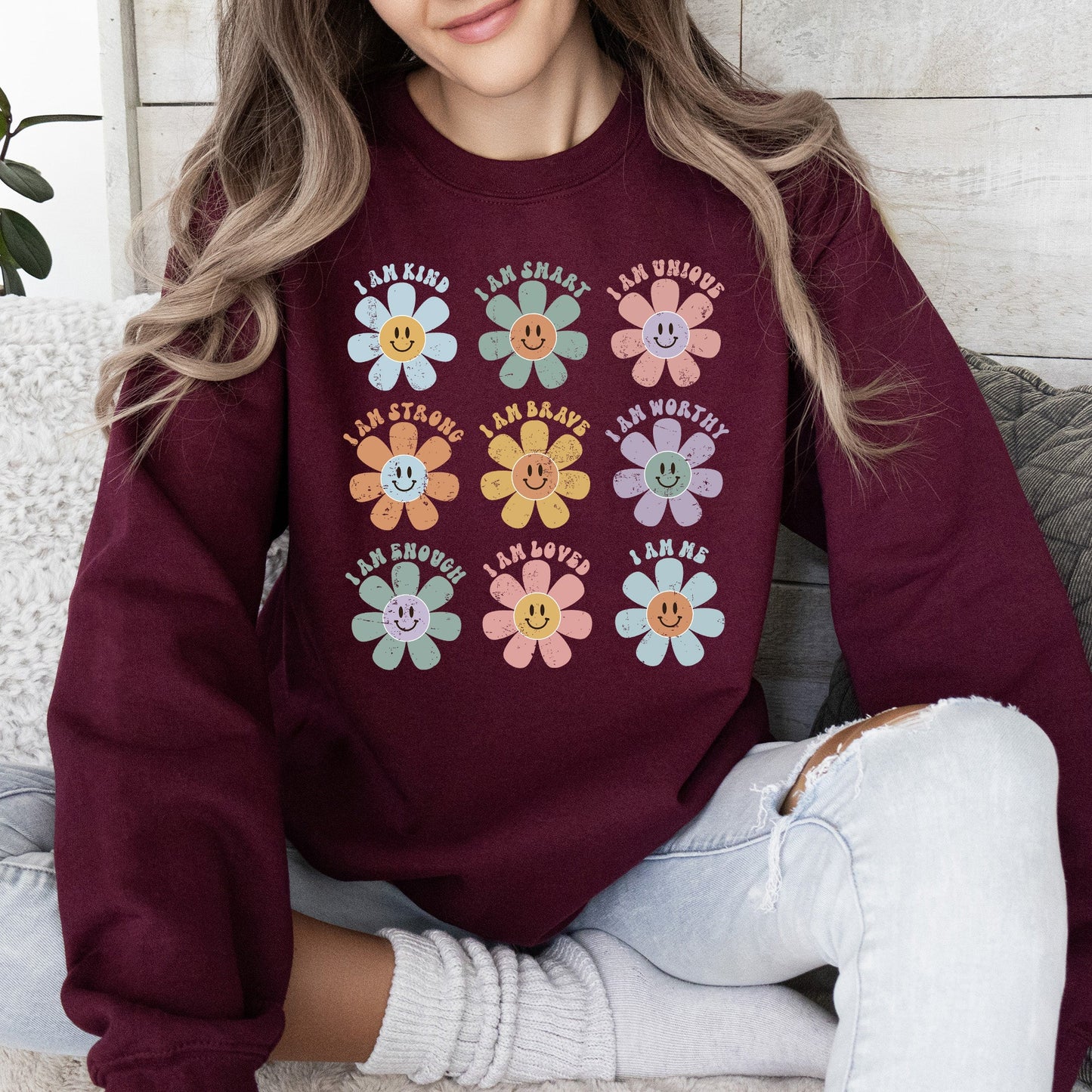 Positive Affirmations, Daisy, Retro, Sweatshirt