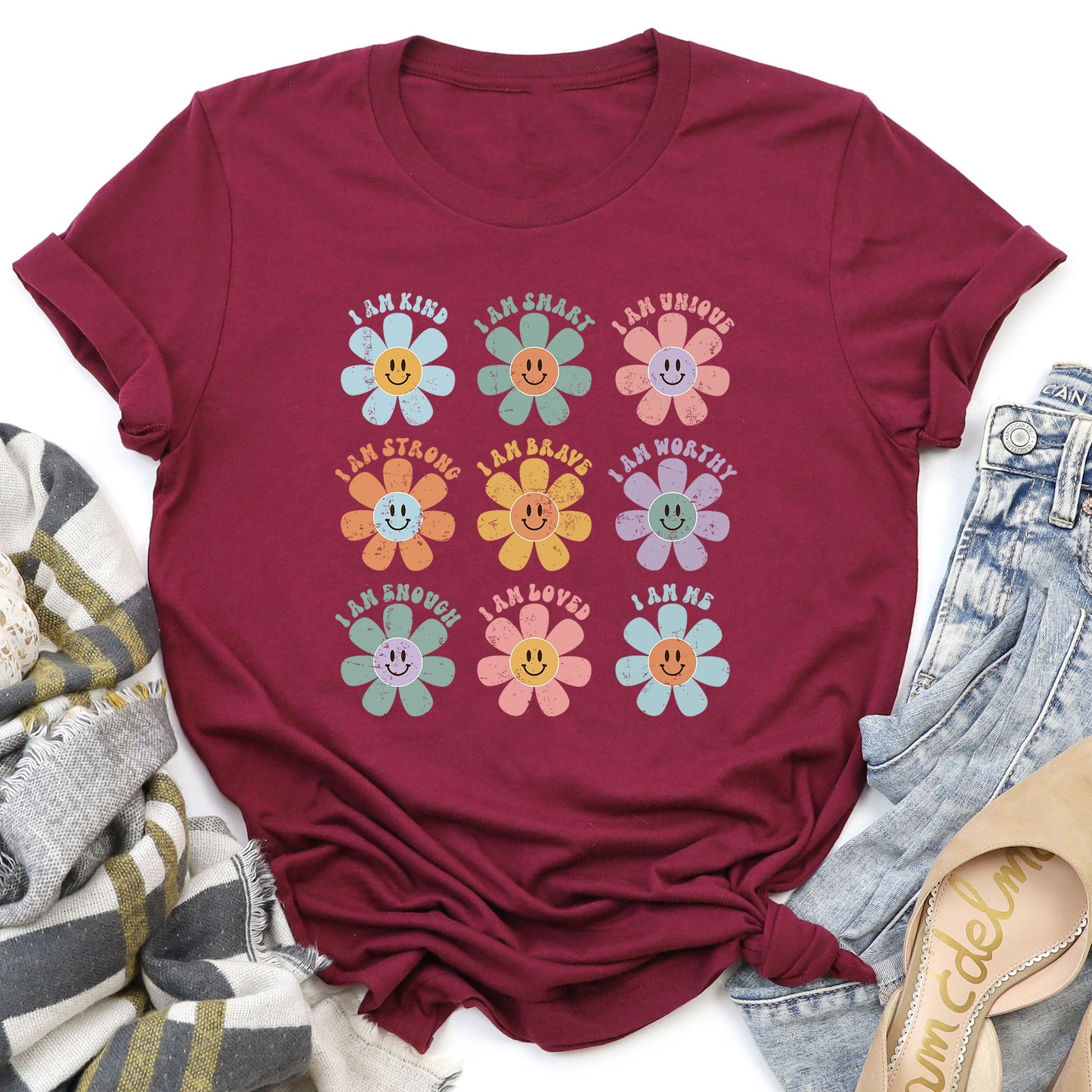 Positive Affirmations, Daisy, Retro, Super Soft Tshirt