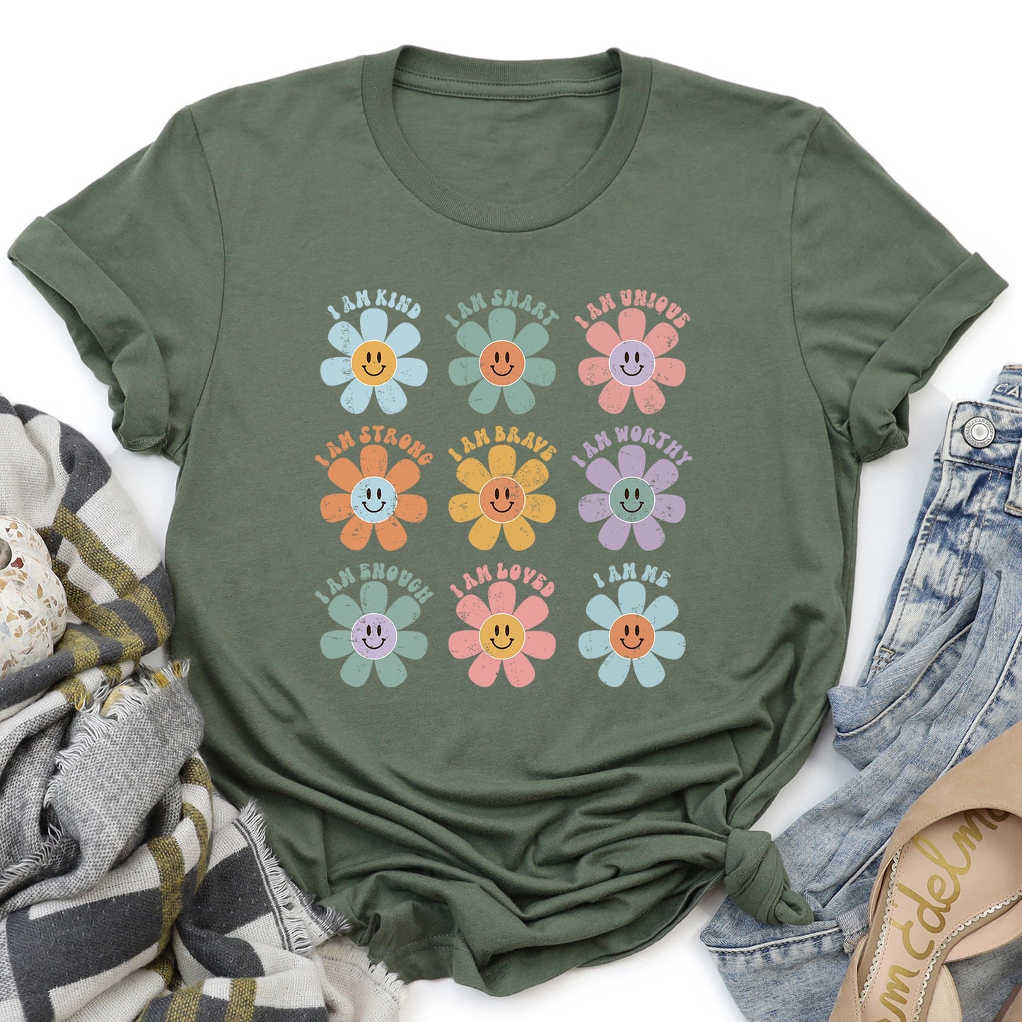 Positive Affirmations, Daisy, Retro, Super Soft Tshirt