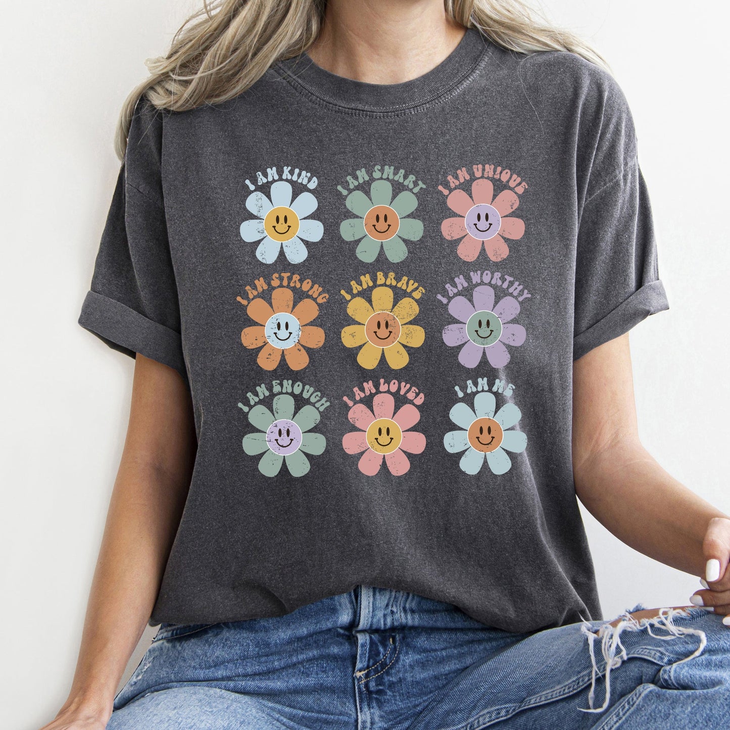 Positive Affirmations, Daisy, Retro, Comfort Colors Tshirt