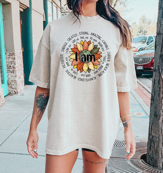 I am Strong Biblical Floral Comfort Colors Tshirt