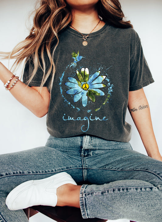 Imagine Peace Watercolor Print Comfort Colors Tshirt