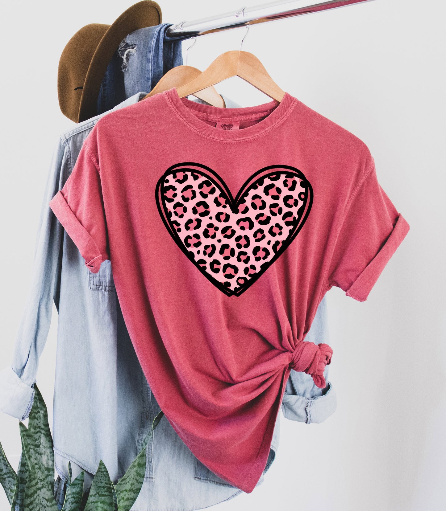 Heart Pink Leopard Print Comfort Colors Tshirt