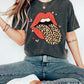 Red Lips with Leopard Print Retro Comfort Colors Tshirt