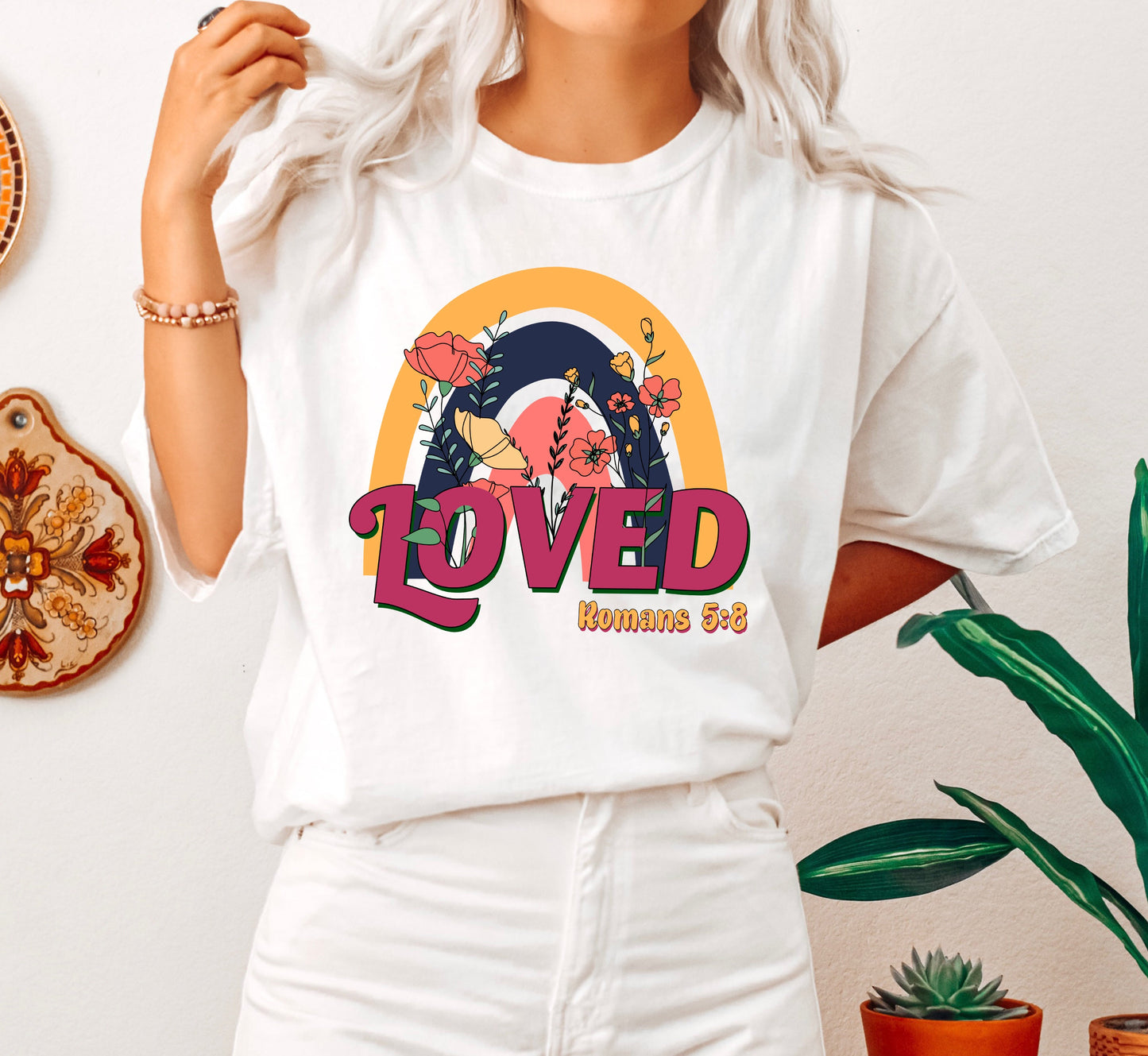 Loved Romans 5:8 Botanical Comfort Colors Tshirt