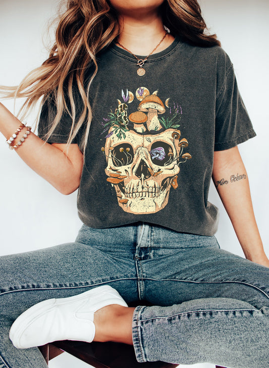 Skull Mushrooms Moon Phases Comfort Colors Tshirt