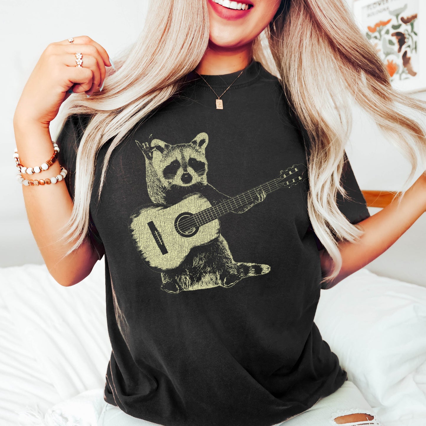 Raccoon Playing Guitar Comfort Colors Tshirt