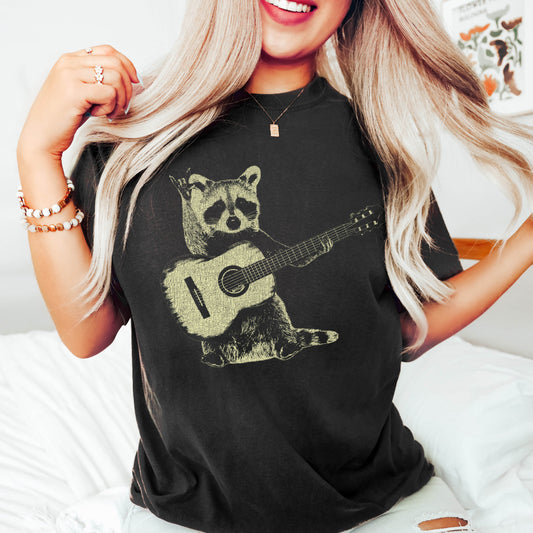 Raccoon Playing Guitar Comfort Colors Tshirt