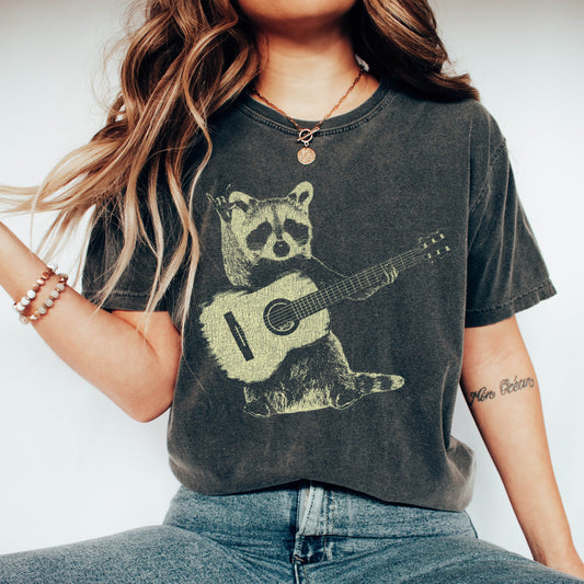 Raccoon Playing Guitar Comfort Colors Tshirt