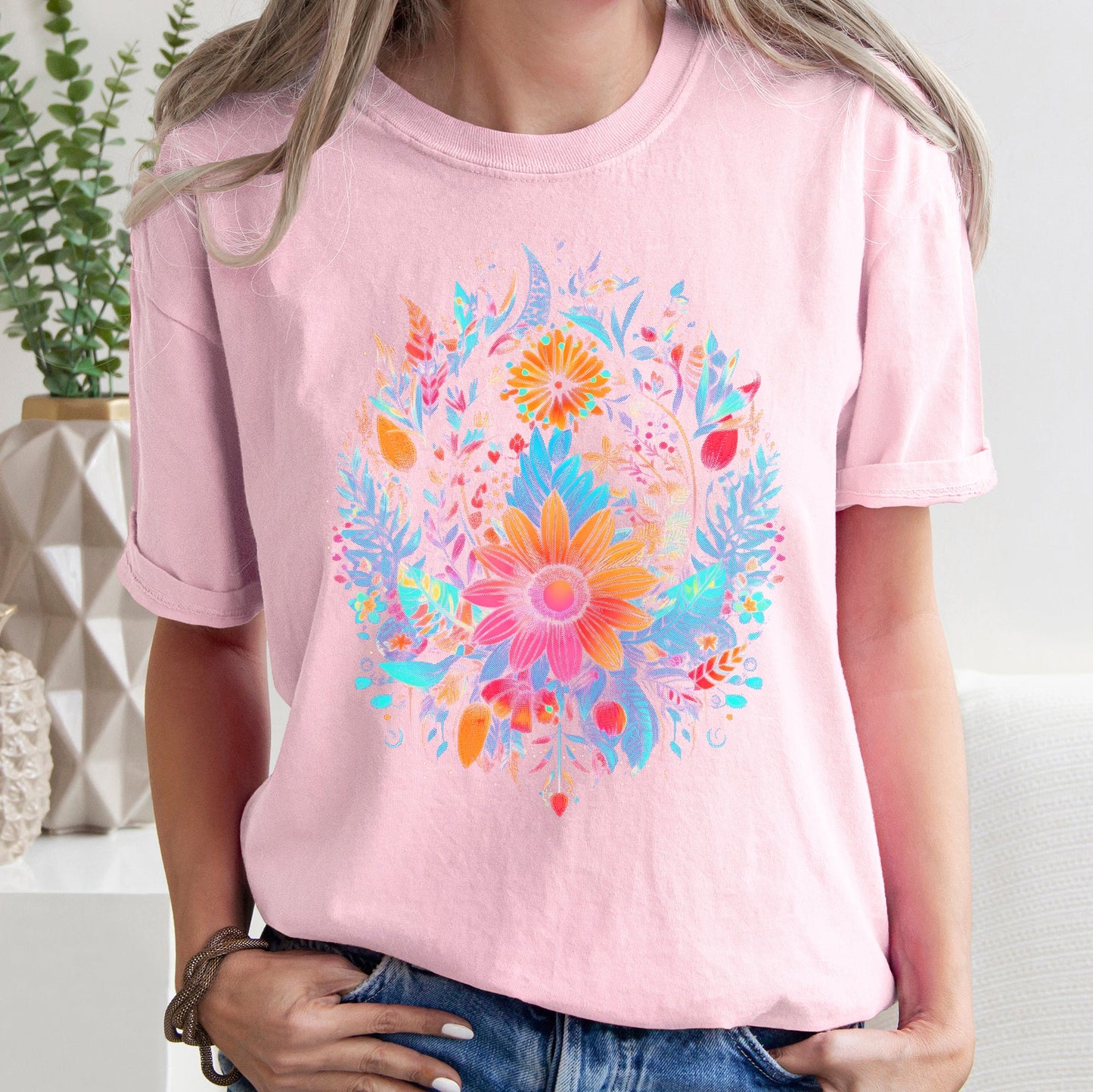 Retro Floral Festival Comfort Colors Tshirt