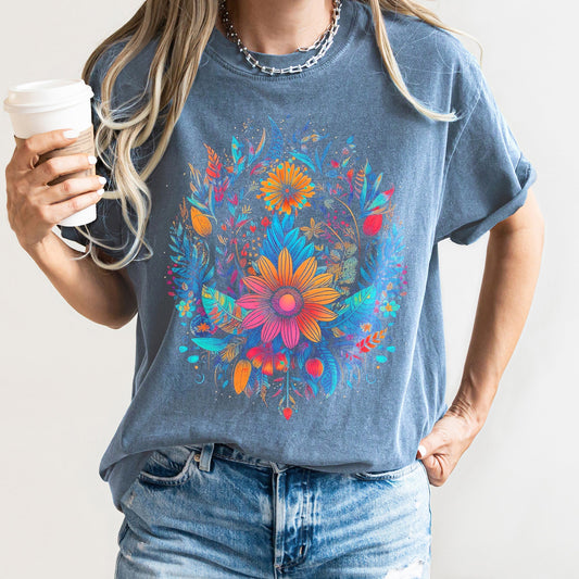 Retro Floral Festival Comfort Colors Tshirt