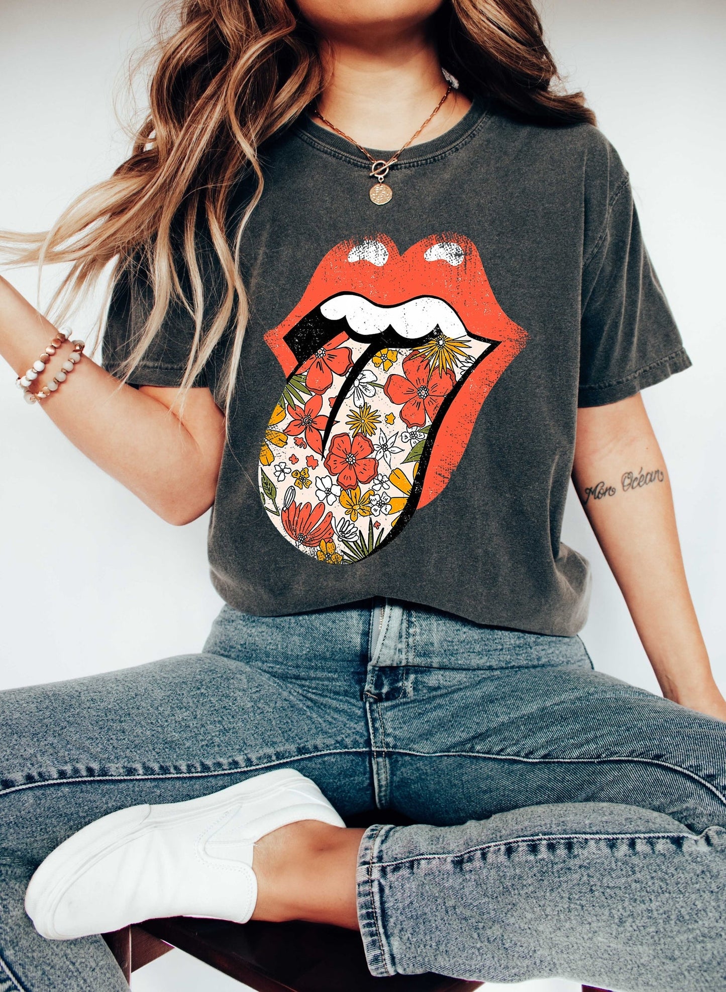 Retro Lips Rock & Roll Comfort Colors Tshirt