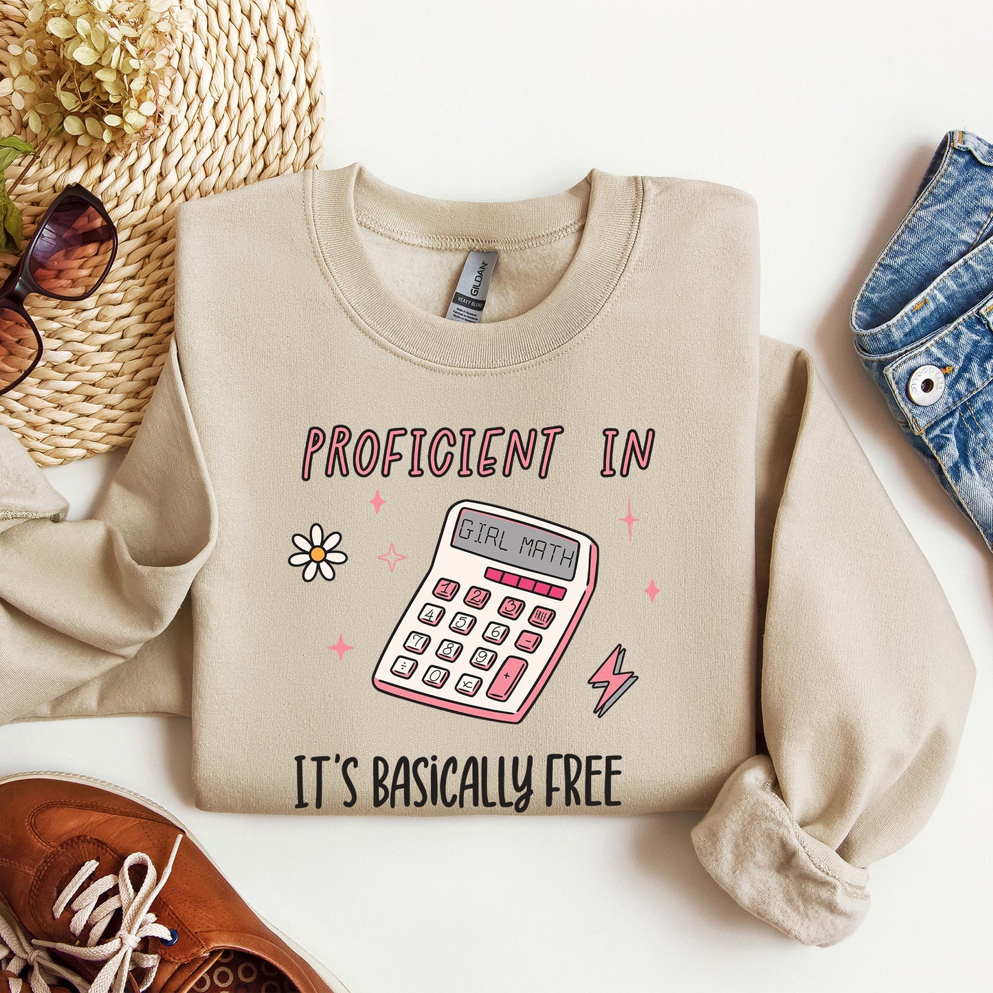 Girl Math, Basically Free, Calculator, Tiktok, Sweatshirt