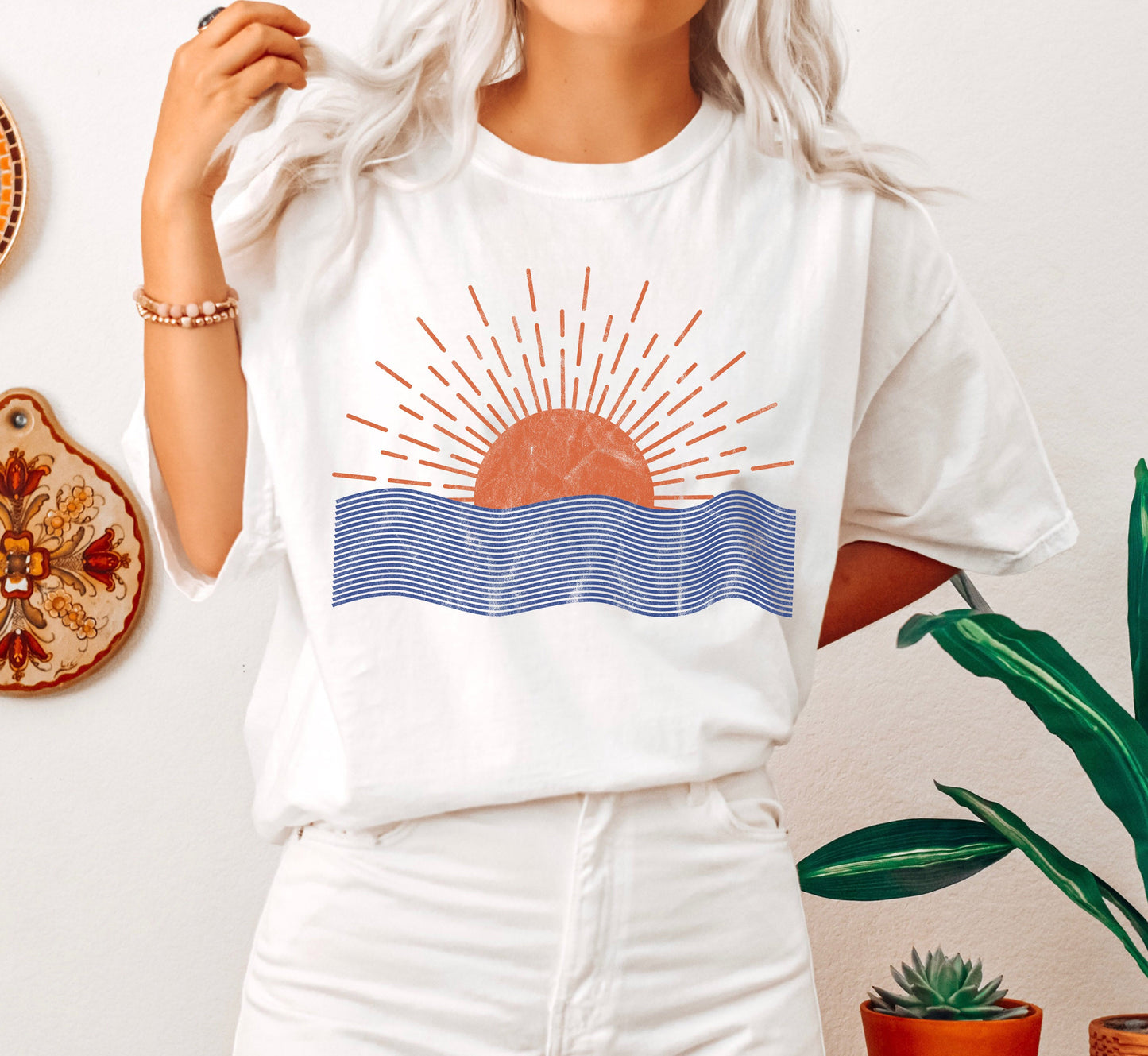 Sunrise And Waves Line Art Comfort Colors Tshirt