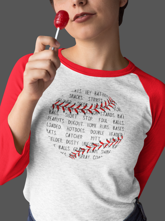 Baseball Words - 3/4 Sleeve Raglan Shirt