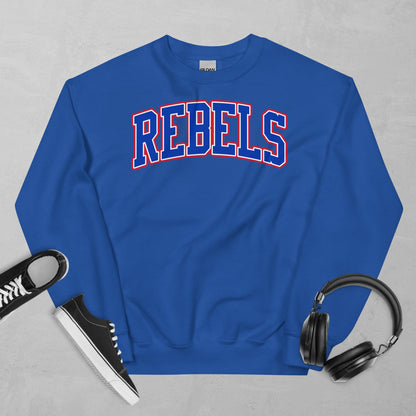 Tri-Color Rebels Arched Varsity Crewneck