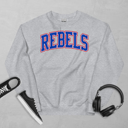 Tri-Color Rebels Arched Varsity Crewneck